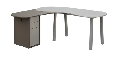 EFU 01 L stůl kancelářský, rohový, levý, masivní dřevěná podnož, deska 18 mm, široký 1840 mm, metalická